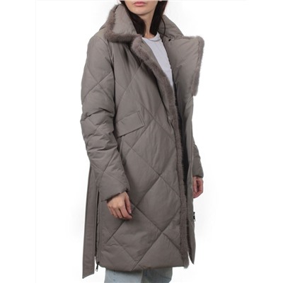 309 GRAY Пальто зимнее стеганое женское (200 гр. холлофайбер, натуральная норка)