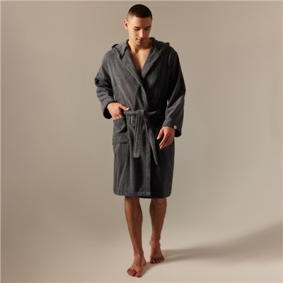 Халат махровый с капюшоном мужской SL HOME: Basic «Гри Сандре», размер M, хлопок 100%, тёмно-серый