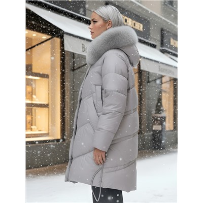 Пальто зимнее утепленное с мехом и капюшоном тренд светло-коричневого цвета 7745SK