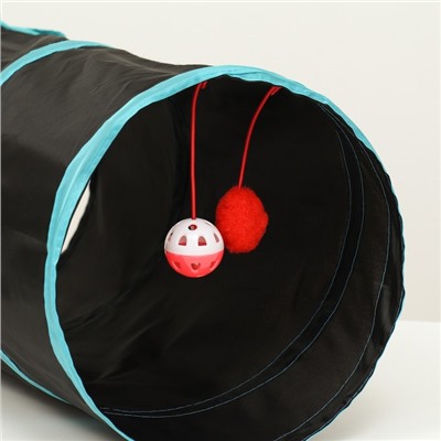 Туннель для кошек с игрушкой, 50×25 см, черный/голубой