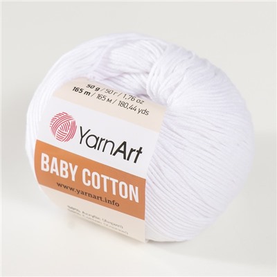 Пряжа для вязания спицами, крючком YarnArt, Baby cotton, 50% акрил, 50% хлопок, 165 м/50 г, (400 ультрабелый)