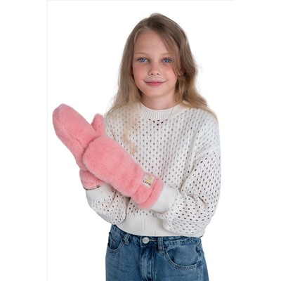 Варежки детские меховые лосось