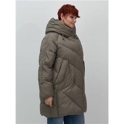 Пальто двубортная зимнее утепленное женское светло-коричневого цвета 7732SK