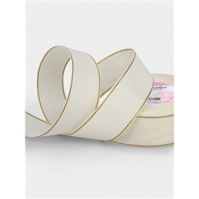 Лента репсовая, с золотым люрексом, 40 мм, 23±1 м, молочная №008