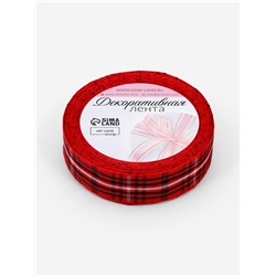 Лента новогодняя, декоративная «Крупная клетка», 25 мм, 9±0.5 м, красная