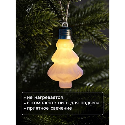 Елочный шар «Бархатная елочка» 12×8 см, 1 LED, от батареек LR44×3, свечение тёплое белое