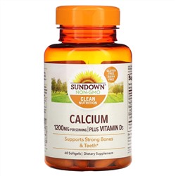 Sundown Naturals, кальций, с витамином D3, 1200 мг, 60 капсул (600 мг в 1 капсуле)