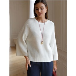 Укороченный джемпер с широкими рукавами рельефной вязки из хлопка с акрилом