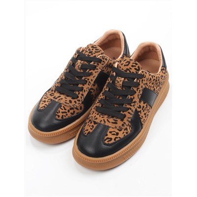 03-YH503-1 BLACK/LEOPARD Кроссовки женские (натуральная кожа, натуральная замша)