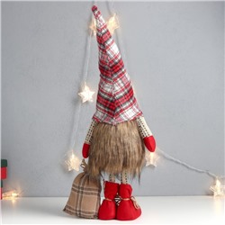 Интерьерная кукла текстильная «Дед Мороз с мешком подарков, в мохнатой шубе», 56×24×14 см