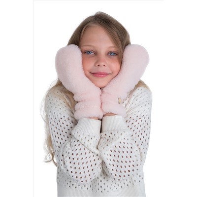 Варежки детские меховые пудра