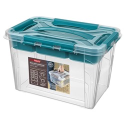 Ящик для хранения универсальный GRAND BOX, 6.65 л, голубой, с замками и вставкой - органайзером