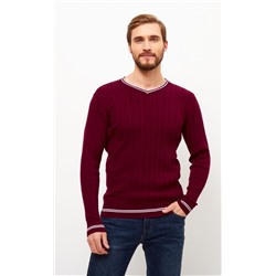 Пуловер с контрастной V-образной горловиной F221-15-3010 бордовый