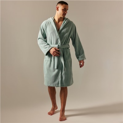 Халат махровый с капюшоном мужской SL HOME: Basic «Аззура», размер L, хлопок 100%, мятный