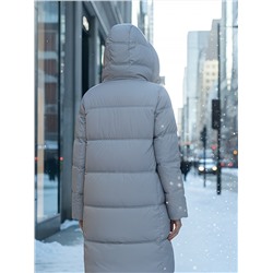 Пальто зимнее утепленное с капюшоном женское бежевого цвета 7618B