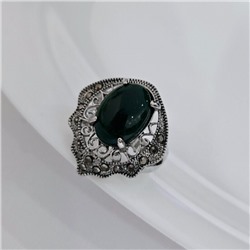 Кольцо 19 р ювелирная бижутерия коллекция "Дубай", покрытие посеребрение, вставка: пластик и марказиты, цвет: зеленый и графитовый, арт.414.746-19
