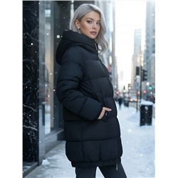 Куртка женская зимняя на резинке большого размера черного цвета 7619Ch