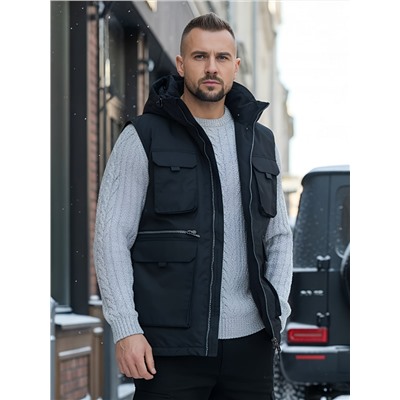 Куртка - жилетка трансформер 2 в 1 мужская зимняя черного цвета 2409Ch