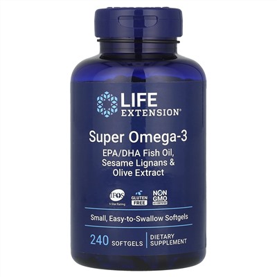 Life Extension, Super Omega-3, добавка с омега-3, 240 капсул