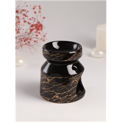 Аромалампа для эфирных масел «Чёрный мрамор с золотыми трещинками», керамика, 9.8×9.8×11 см