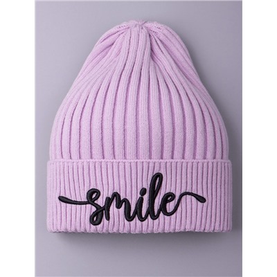 Шапка вязаная детская с отворотом, вязка лапша, SMILE, лиловый