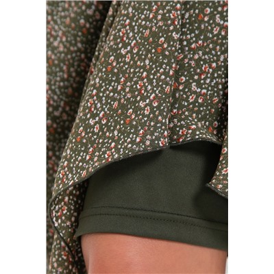 Платье шифоновое цвета хаки с принтом