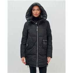 Куртка зимняя женская с капюшоном модная черного цвета 3193Ch