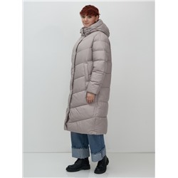 Пальто зимнее утепленное с капюшоном женское серого цвета 7623Sr