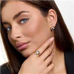 Комплект ювелирной бижутерии коллекция "Дубай" серьги и кольцо 18 р, покрытие позолота, вставка: фианит и цирконы, цвет: голубой и прозрачный, арт.414.636-18