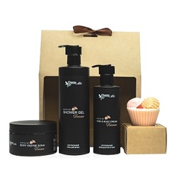 Подарочный набор №4 FREESIA (гель для душа, крем для рук и тела, энзимный скраб, мыло ручной работы) СhocoLatte