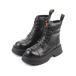 01-A13-1 BLACK Ботинки демисезонные женские (натуральная кожа)