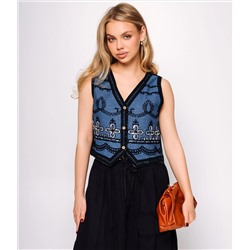 Джинсовый жилет #КТ815 (7), чёрный, синий