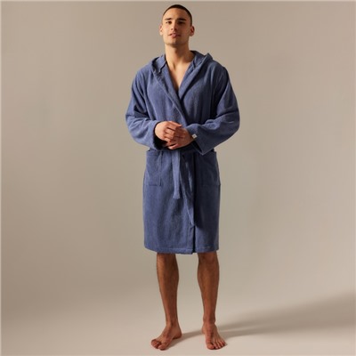 Халат махровый с капюшоном мужской SL HOME: Basic «Ривьера», размер S, хлопок 100%, синий