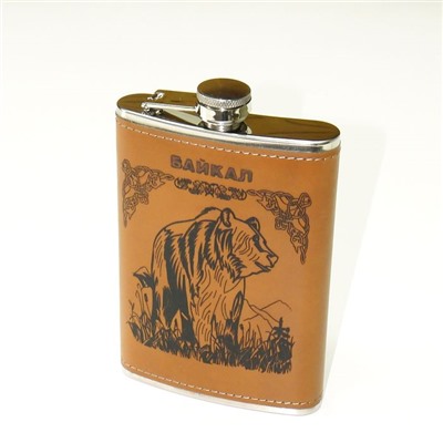 Фляжка Байкал Медведь темная металл 9oz 10*15 см в/к