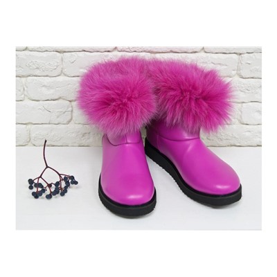 Женские ботиночки в стиле UGG из натуральной кожи цвета фуксия и натурального шикарного меха песца, Коллекция осень-зима , Б-17113