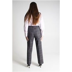 Женские брюки весна-осень Трубы костюмные сине-коричневая клетка
