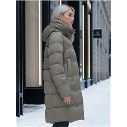 Пальто зимнее утепленное с капюшоном женское светло-коричневого цвета 7779SK