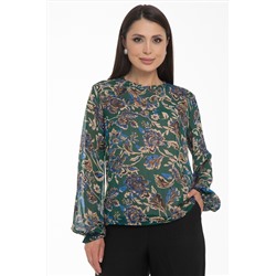 Блузка шифоновая зелёная с принтом