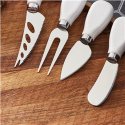 Ножи для сыра Magistro Celt, 4 предмета: нож 3 шт., вилка для сыра 1 шт., керамическая ручка, белые