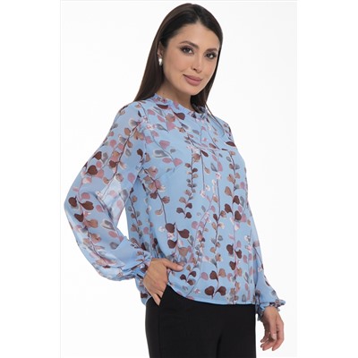 Блузка шифоновая голубая с принтом