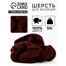 Шерсть для валяния 100% полутонкая шерсть 50 гр (063, шоколад)