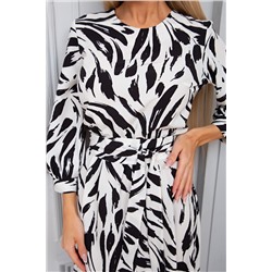 Бело-чёрное длинное платье с поясом-кушак Эмелин №3