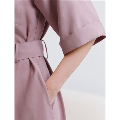 Платье-рубашка А-силуэта с поясом и карманами из плотного лиоцелла