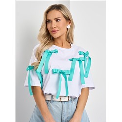 Футболка трикотажная белая с пришивным декором