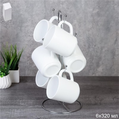 Кружка 6 штук на металлическом стенде 320 мл Гладкая / NB320 (white)