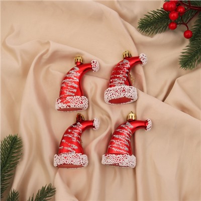 Ёлочная игрушка "Новогодний колпачок" (набор 4 шт) 8х4,5 см, красно-белый