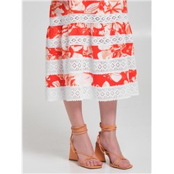 Платье макси красное с кружевом