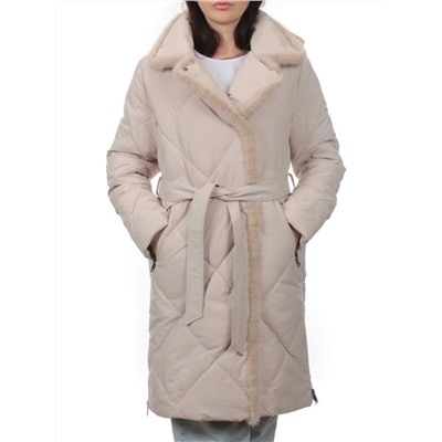 309 BEIGE Пальто зимнее стеганое женское (200 гр. холлофайбер, натуральная норка)