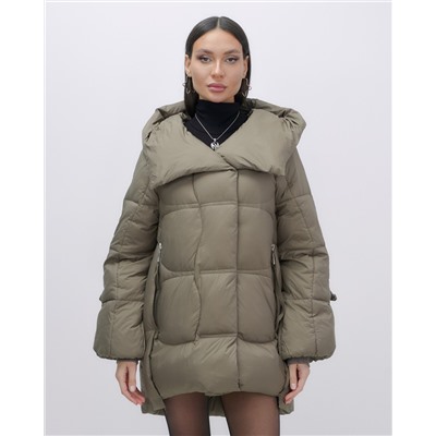 Куртка зимняя женская с большим капюшоном модная коричневого цвета 7739K