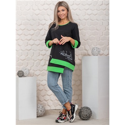 853 Туника "черный/салатовый"
